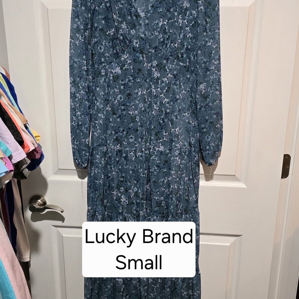 Lucky Brand Blue V-Neck Bishop Sleeve Dress